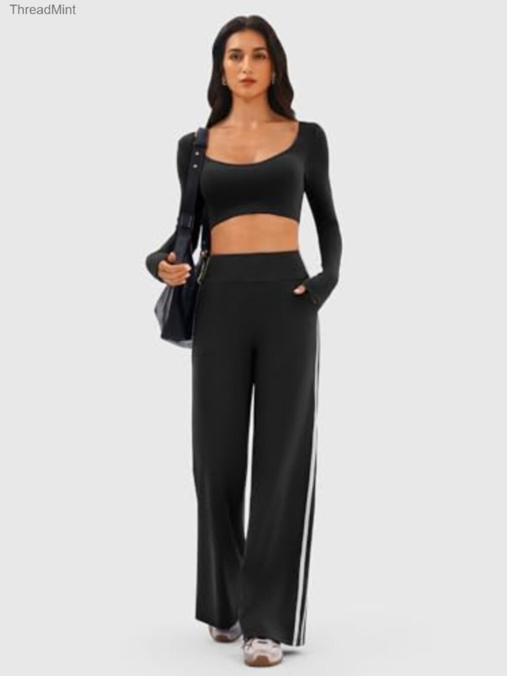 High Rise Wide Leg Yoga Sweatpants with Pockets for Women - Picture 6 of 7
